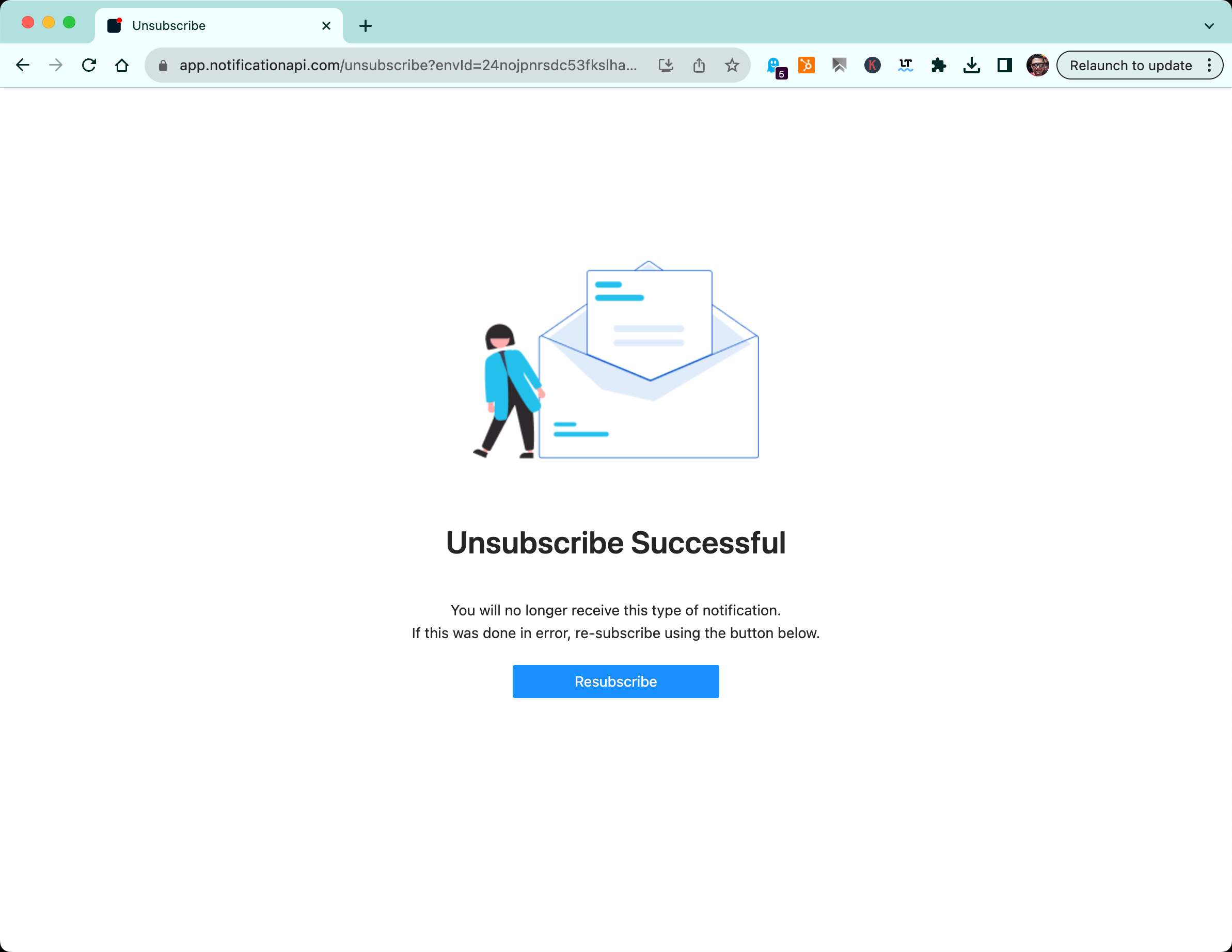 Pingram unsubscribe page showing branded unsubscribe interface