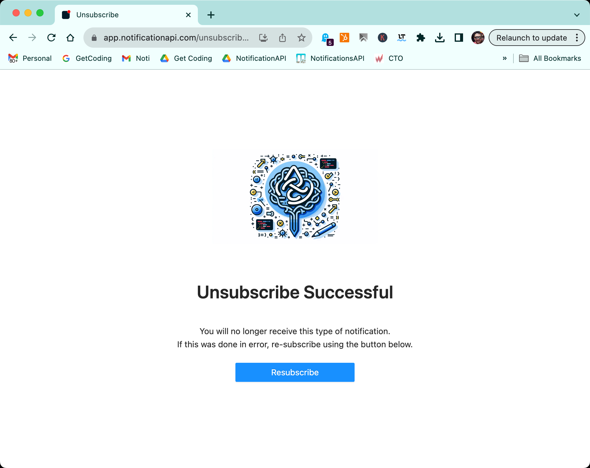 Pingram unsubscribe confirmation page with re-subscribe option
